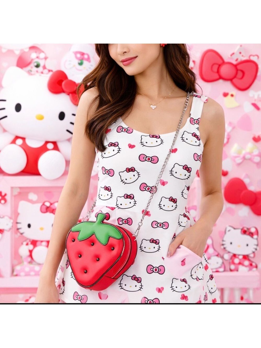 HELLO KITTY X KATE SPADE 3D STRAWBERRY CROSSBODY SHOULDER BAG LEATHER COLLAB NWT